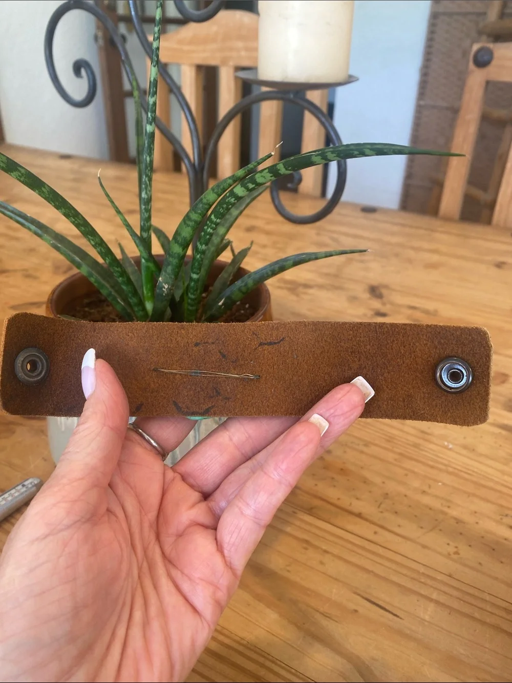 Artisan Designed Genuine leather with genuine slab turquoise stone bracelet
